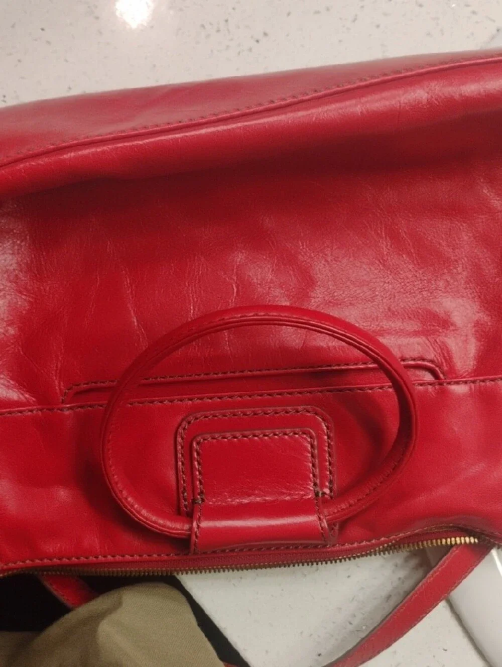 Classic Red Leather Tote Handbag